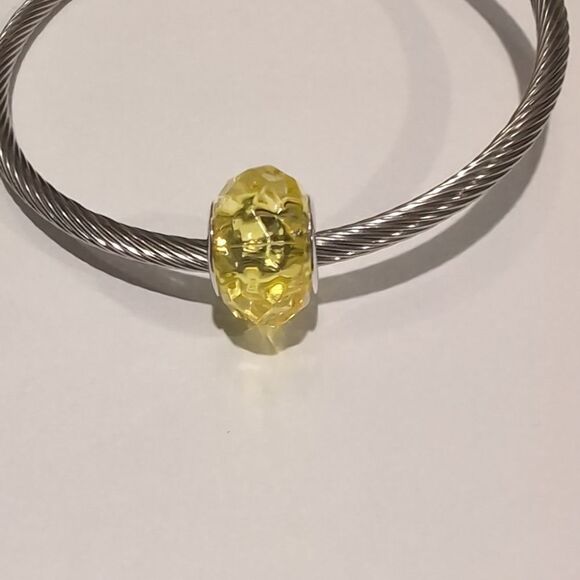 Silver‎ Yellow Faceted Charm for Pandora Style Bracelet - Picture 2 of 4